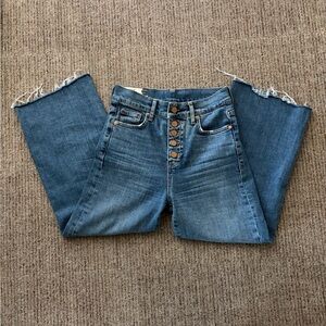 Marine Layer High-Rise Button-Fly Jeans in Medium Blue Denim